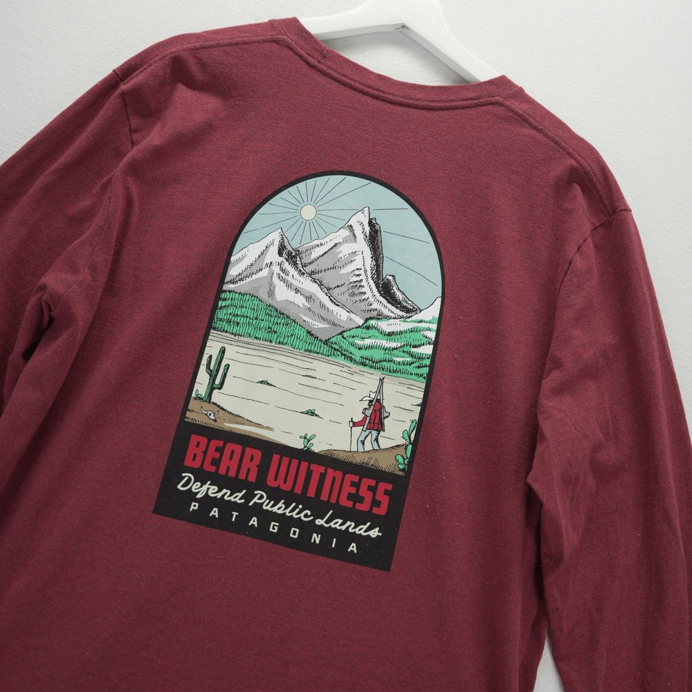 Patagonia Bear Witness Defend Public Lands LS Responsibili-Tee XL Burgundy 38483 - Picture 1 of 12